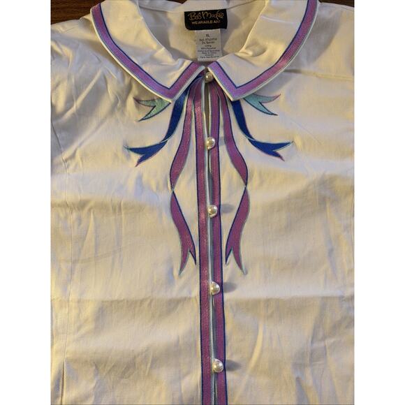 Vintage Bob Mackie Wearable Art 3/4 Sleeve White Ribbon Collared Jacket Size XL - Picture 5 of 7